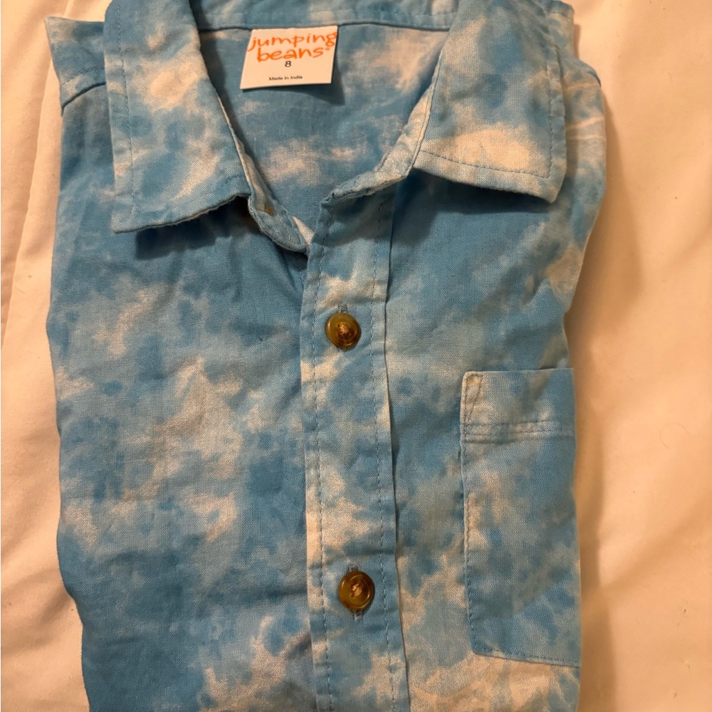 Jumping Beans Blue and White Casual Button Down Shirt sz 8